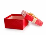 Red Empty Gift Box With Gold Ribbon Clipping Path Stock Photo