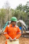 Thai Construction Site Worker Stock Photo