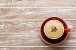 Coffee Cup On Wood Office Table Background Stock Photo