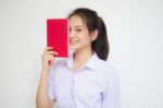 Asia Thai High School Student Uniform Beautiful Girl Read A Book Stock Photo