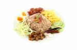 Steam Rice Mix Shrimp Paste With Sweet Pork And Egg Stock Photo