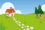 Tiny Country House On Grassland Stock Photo