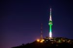 Seoul Tower At Night.namsan Mountain In Korea Stock Photo