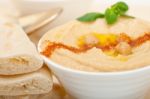 Hummus With Pita Bread Stock Photo