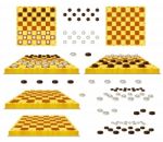 Set Of Chessboard And Checkers Isolated On White Background Stock Photo