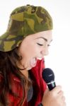 Teenager Singer With Microphone Stock Photo