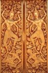 Close Golden Carve Door Of Church Stock Photo