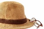 Straw Hat With Glasses On White Stock Photo