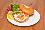 Salmon Bagel Sandwich Stock Photo