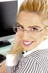 Close View Of Smiling Businesswoman Stock Photo