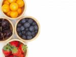 Fresh Summer Fruits, Cherry, Strawberry, Cape Gooseberry And Blu Stock Photo