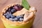 Decorated Homemade Shortcrust Pastry Berry Pie With Blueberries Stock Photo