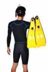 Man With Snorkeling Equipment Isolated Stock Photo