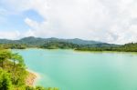 Scenic Point Of Green Lake At Ratchaprapha Dam Stock Photo