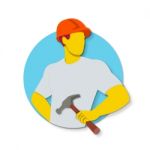 Builder Holding Hammer Paper Cut Stock Photo