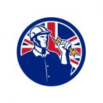 British Power Lineman Union Jack Flag Icon Stock Photo