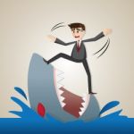 Cartoon Businessman Standing On Shark Stock Photo