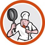 Chef Cook Holding Frying Pan Fighting Stance Cartoon Stock Photo