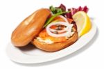 Salmon Bagel Sandwich Stock Photo