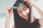 Portrait Of Thai Teen Glasses Beautiful Girl Relax And Smile Stock Photo