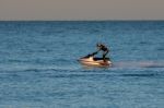 Dungeness, Kent/uk - December 17 ; Man Riding A Jet Ski Off Dung Stock Photo