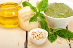 Italian Basil Pesto Sauce Ingredients Stock Photo