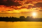 Sunset On River In The Summer , Evening Sky , Landscape , Backgr Stock Photo