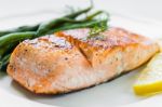 Grilled Salmon With Green Beans Stock Photo