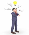 Character Lightbulbs Shows Power Source And Business 3d Renderin Stock Photo