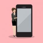 Business Woman Pointing To The Screen Of A Smartphone Stock Photo