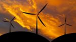 Wind Turbine Silhouette Sunset Or Sunrise Economic System Backg Stock Photo