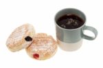 Jam Donuts And Coffee Stock Photo