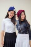 Two Asia Thai Teen Best Friends Girls Smile And Funny Stock Photo