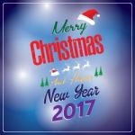 Merry Christmas And Happy New Year With Decorations Christmas Tree On Dark Blue Background. Santa Claus And Christmas Tree Of Holiday Card Stock Photo