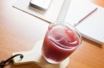 Mix Fruit Juice On Working Table Stock Photo