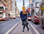 Pretty Girl Walking On The Road Stock Photo