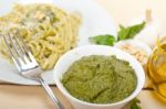 Italian Traditional Basil Pesto Pasta Ingredients Stock Photo