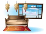 Cartoon  Illustration Interior Chinese Room With Separated Layers Stock Photo