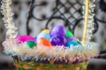 Easter Eggs Basket Stock Photo