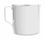 Open Stainless Cup With Handle On White Background Stock Photo