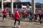 Cardiff Uk March 2014 - Cheerleaders Warming Up The Participants Stock Photo