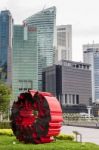 View Of Skyscrapers And Modern Art In Singapore Stock Photo