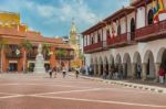 Plaza De La Aduana And The Clock Tower Gate At The Background T Stock Photo