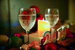 Glasses Of Champagne And New Year Decorations Stock Photo