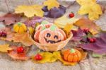 Halloween Decor Pumpkin Cookies Stock Photo