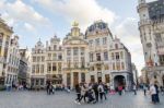 Brussels, Belgium - May 13, 2015: Many Tourists Visiting Famous Stock Photo