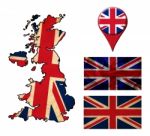 Uk Flag, Map And Map Pointers Stock Photo