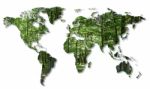 World Map With Tree Stock Photo