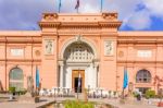 Egyptian Museum In Cairo, Tourists Come Through The Main Entran Stock Photo