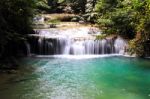 Beautiful Waterfall At Erawan National Park In Kanchanaburi ,tha Stock Photo